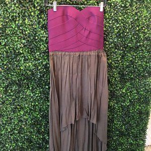 Purple and army green strapless asymmetrical dress